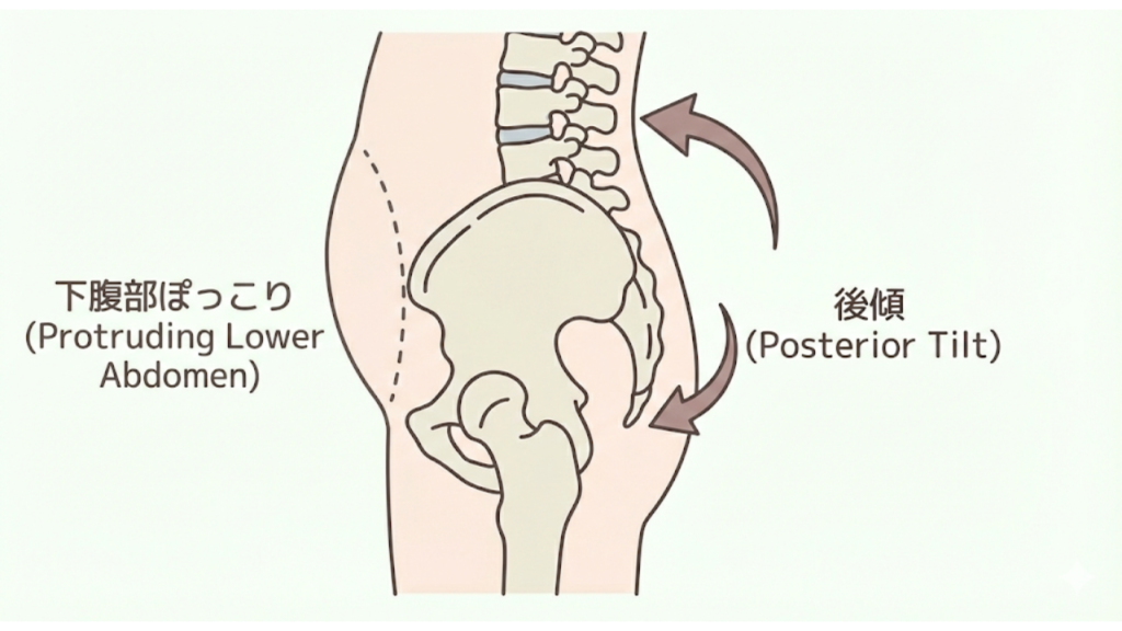 骨盤が後傾する様子のイラスト