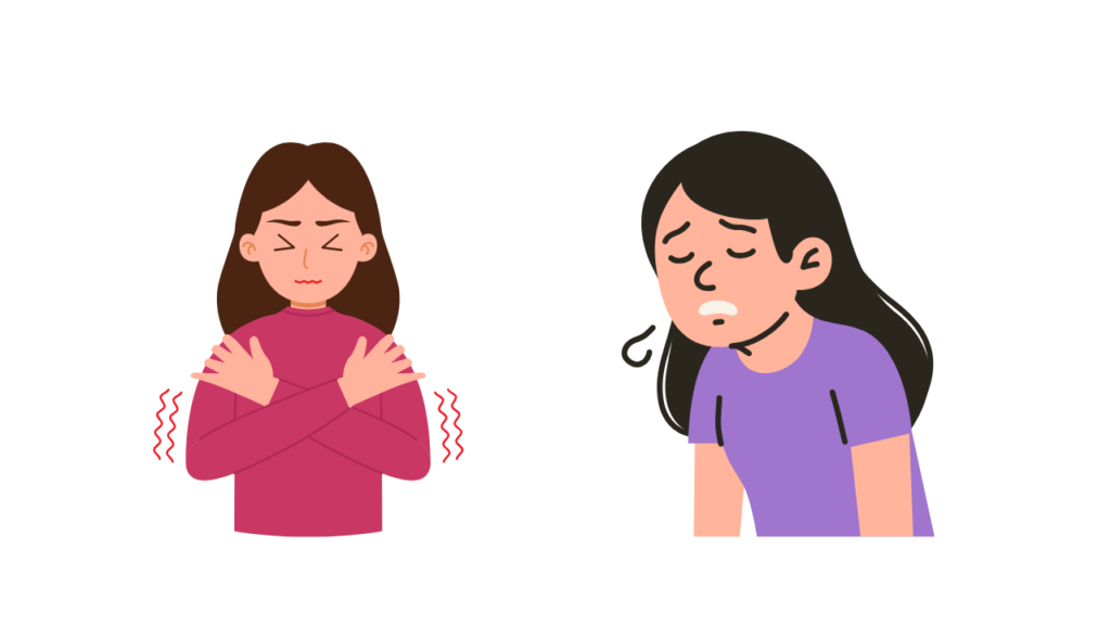 冷え性と基礎代謝の低下に悩む女性のイラスト