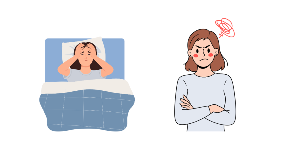 自律神経の乱れ(不眠とイライラ)に悩む女性のイラスト