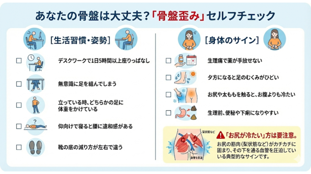 骨盤のゆがみセルフチェックのイラスト