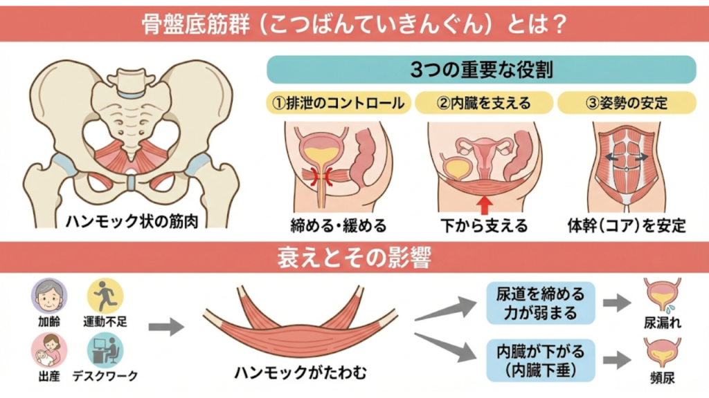 骨盤底筋群の役割を解説したイラスト