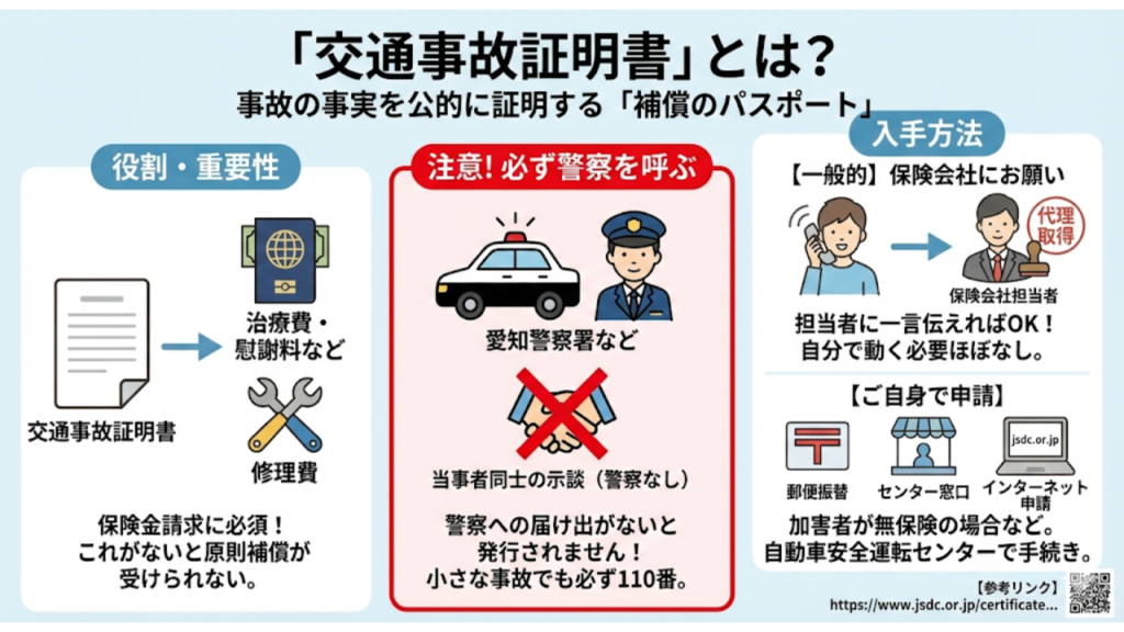 交通事故証明書を説明したイラスト