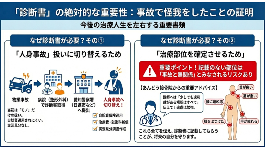 診断書の重要性を説明したイラスト